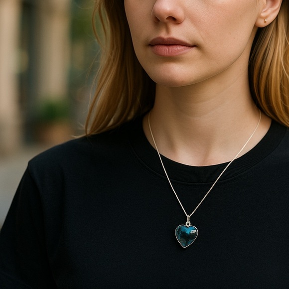 Black heart pendant set in silver - Picture 3 of 6